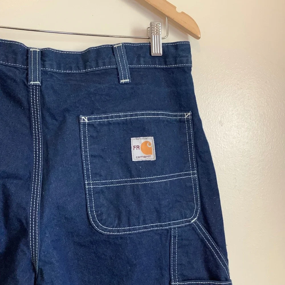 Carhartt FR Mens Flame Resistant Work Pants Navy Blue Carpenter Dungaree 34x32 - Picture 2 of 16